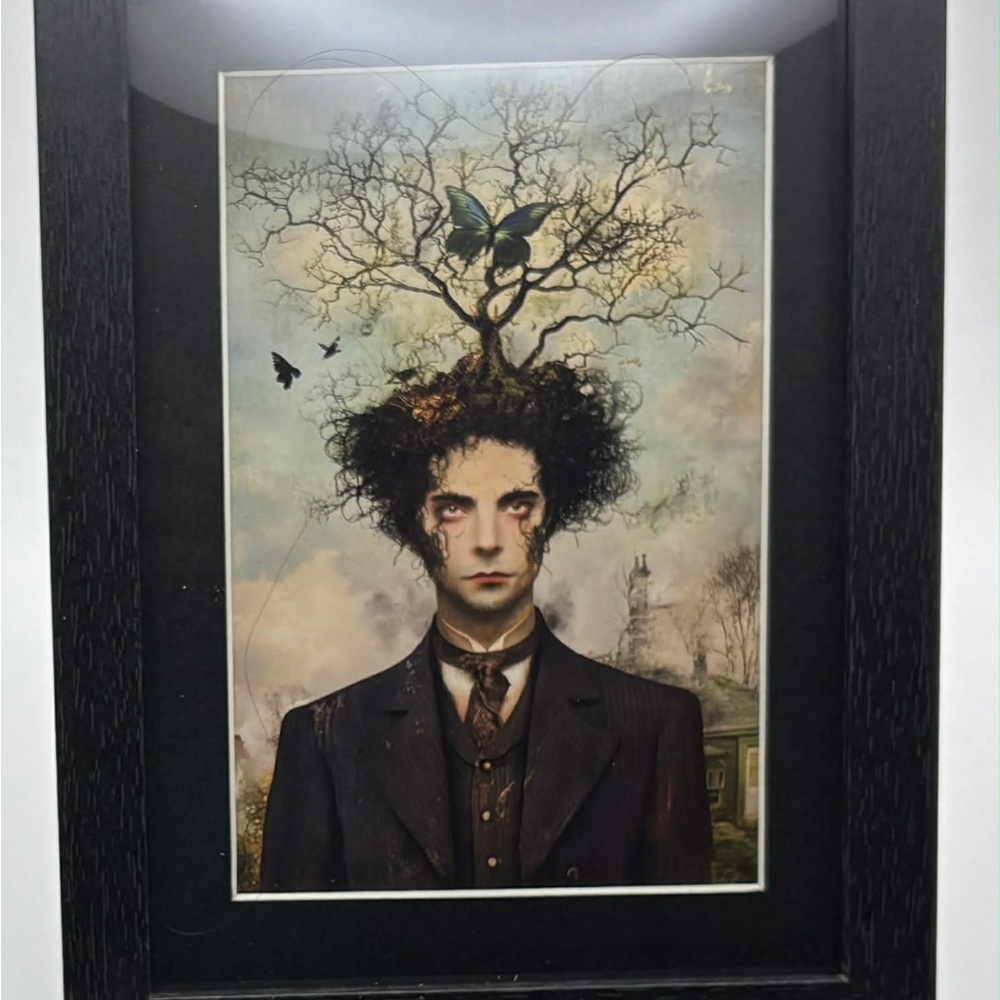 🖤 Dark Surreal Fantasy Art Print – 5x7 Framed 🌳🦋